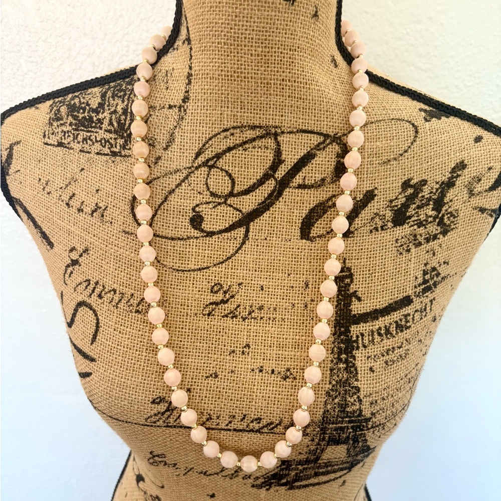 Vintage 1950-60’s Ivory Silk Thread Beaded Long Necklace